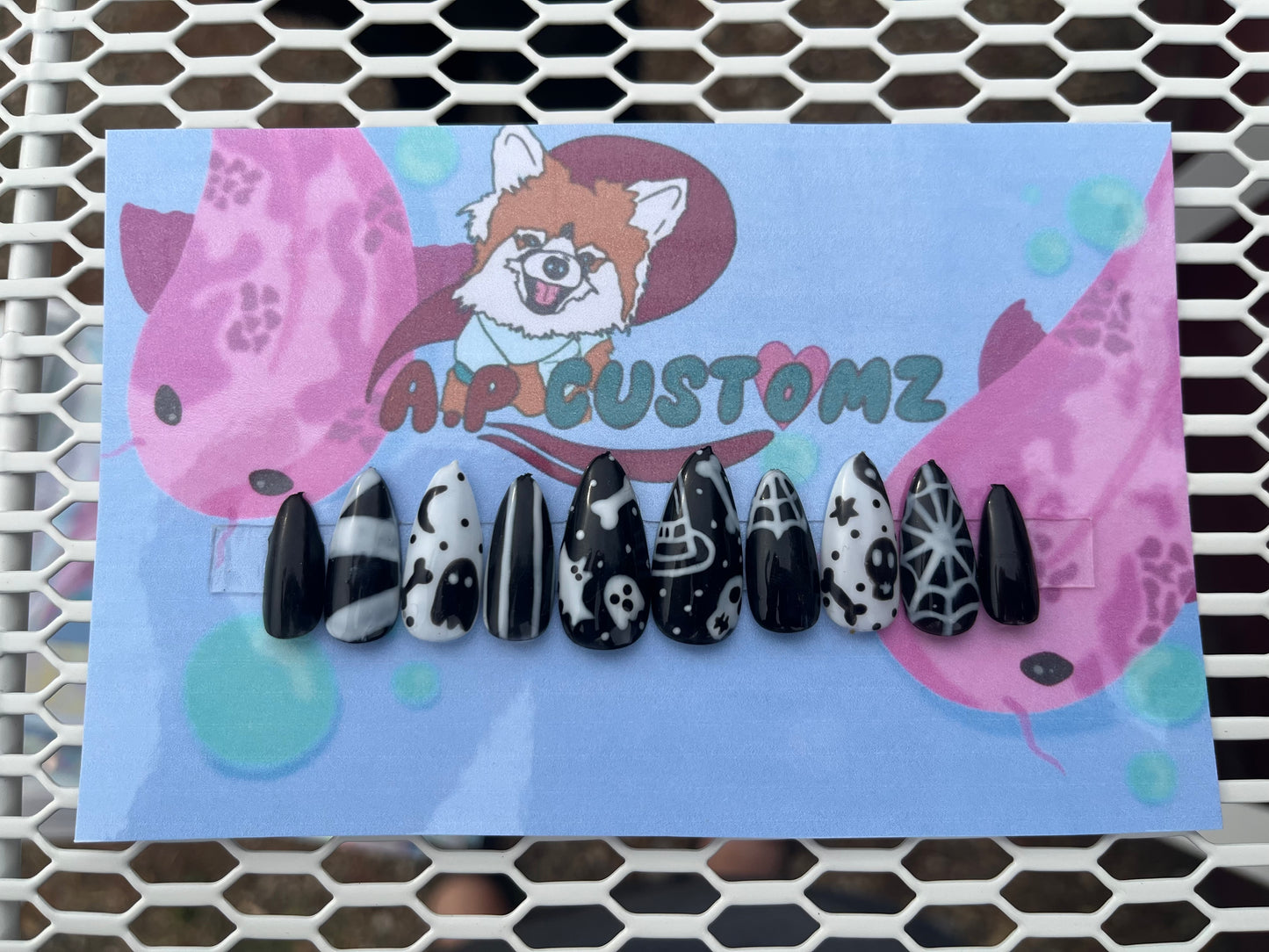 black and white Halloween Press On Nails