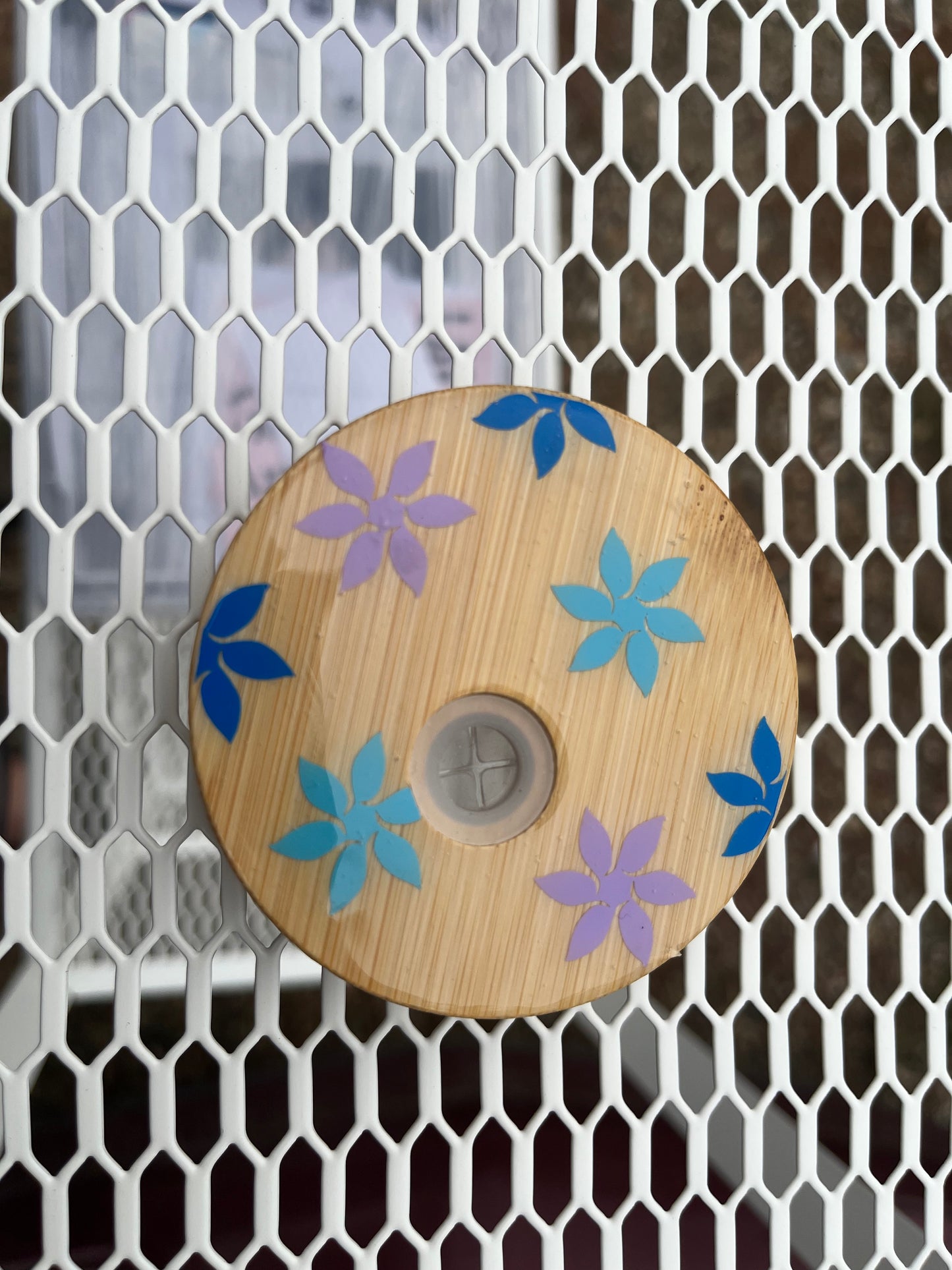 Resin Custom Blue + Purple Flower Lid