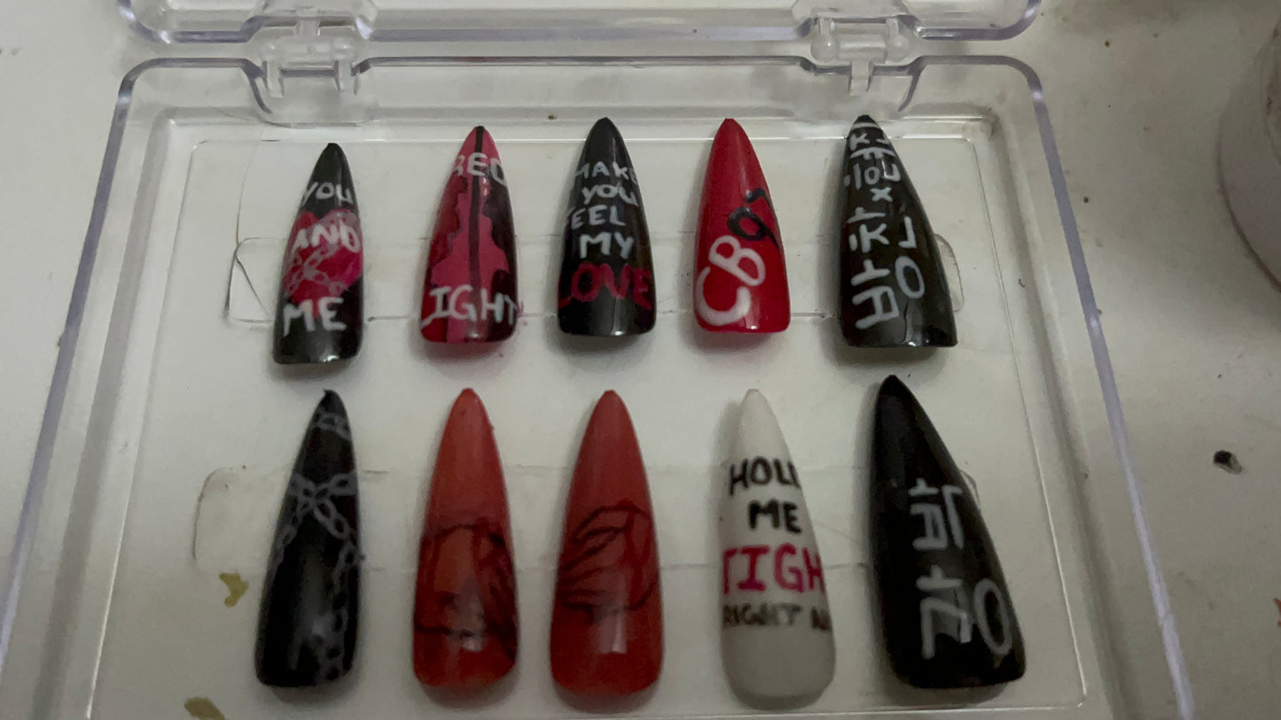 KPOP Stray Kids "Red Lights" Press On Nails