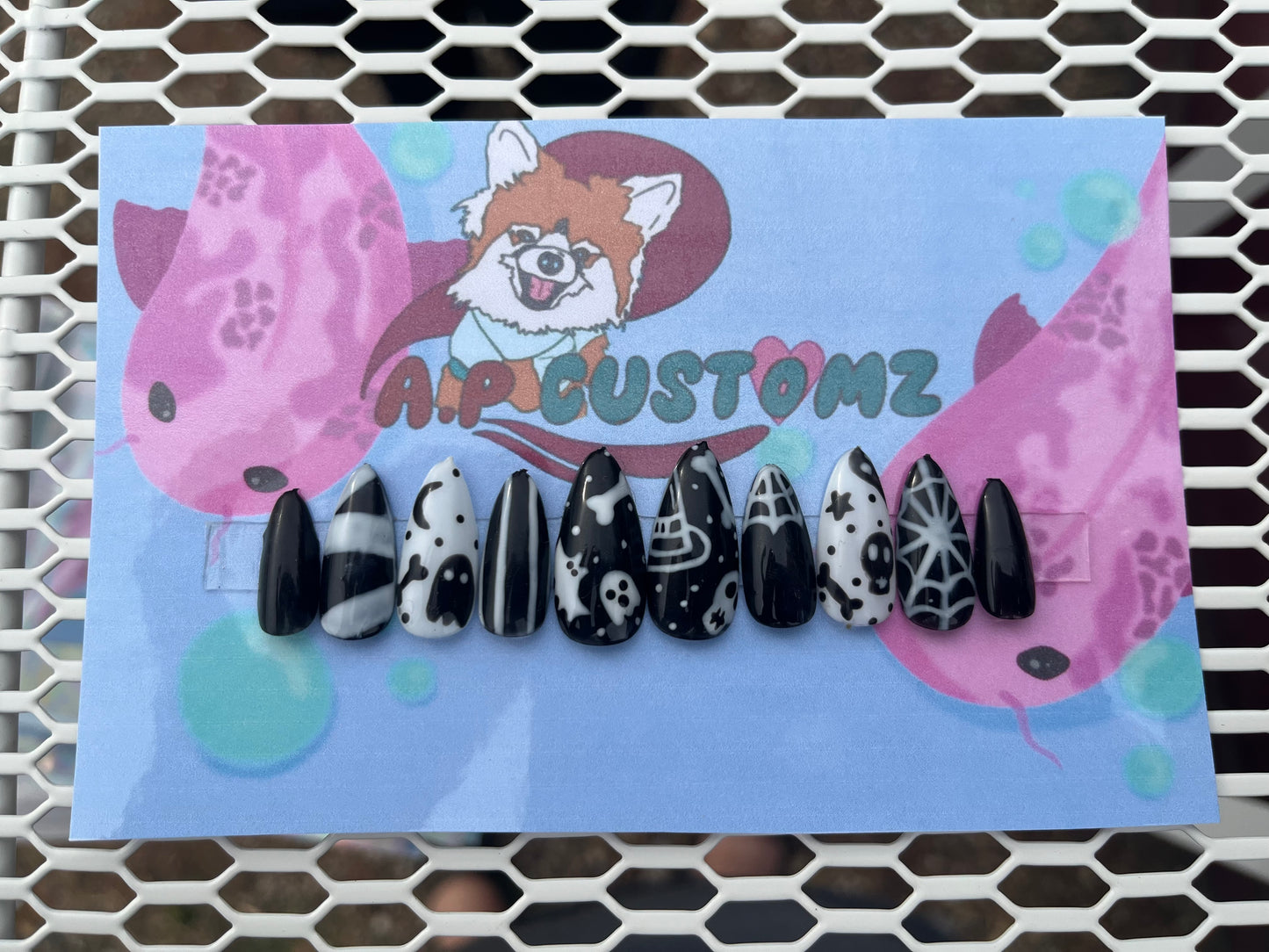 black and white Halloween Press On Nails