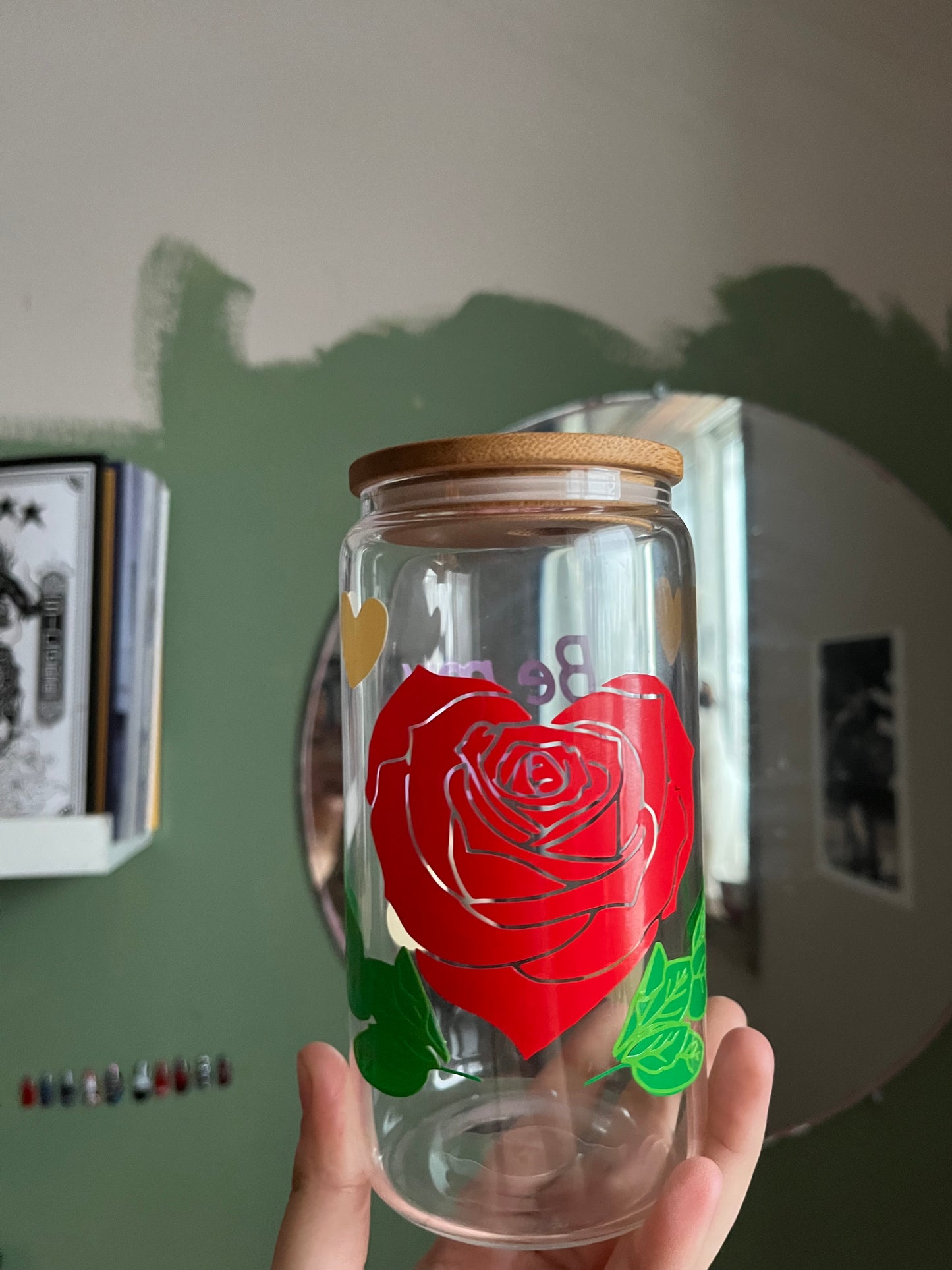 Heart Rose Vinyl Glass Cup