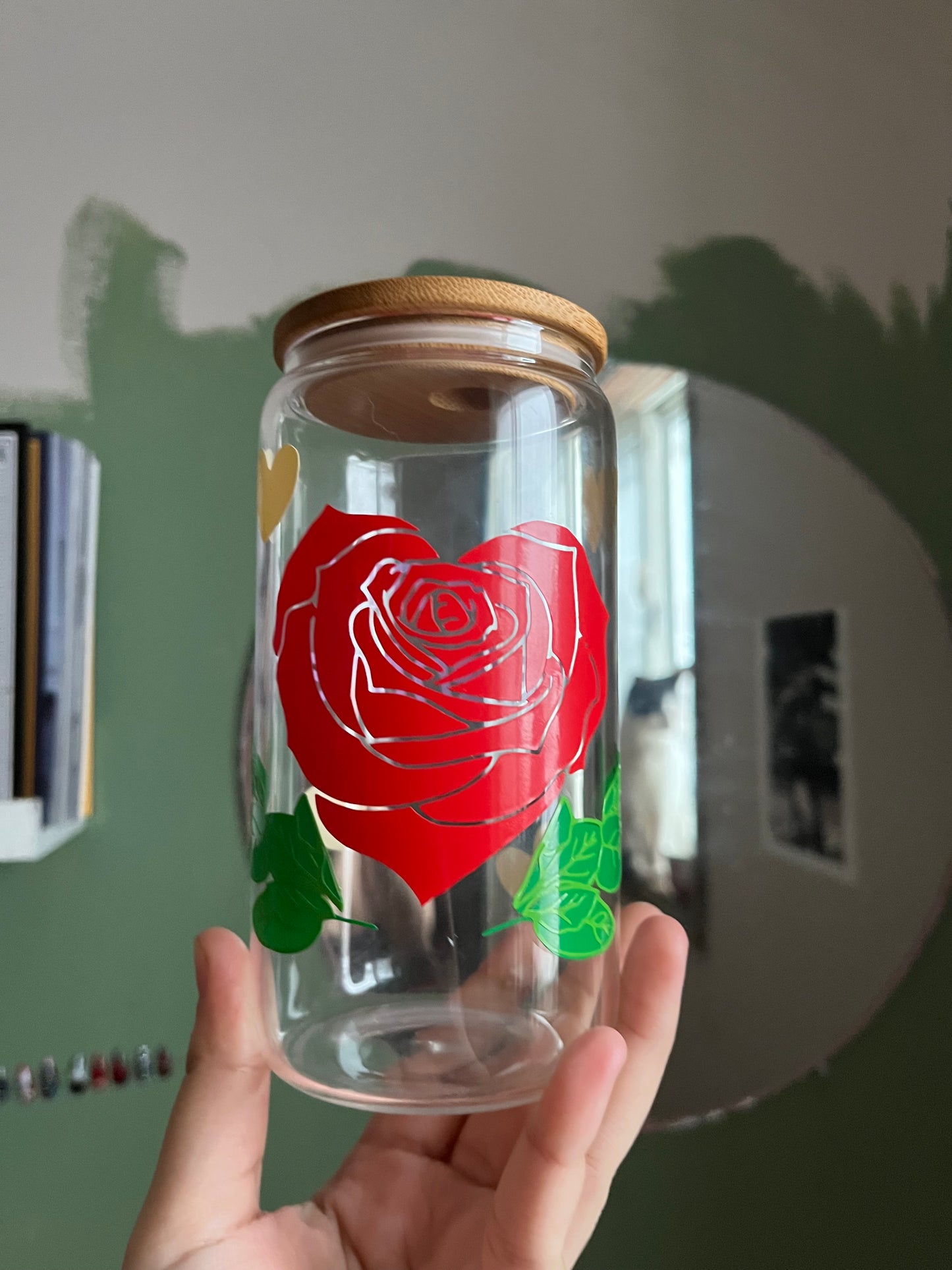 Heart Rose Vinyl Glass Cup
