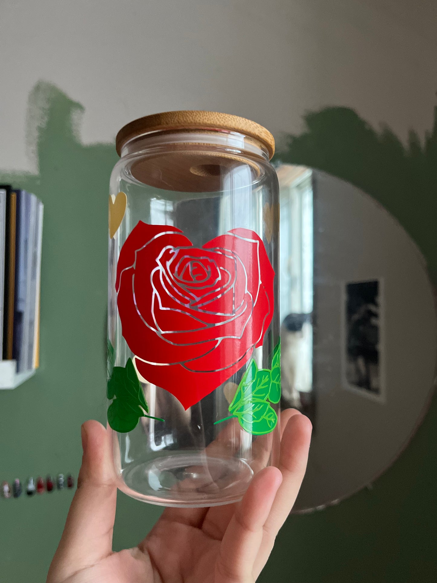 Heart Rose Vinyl Glass Cup