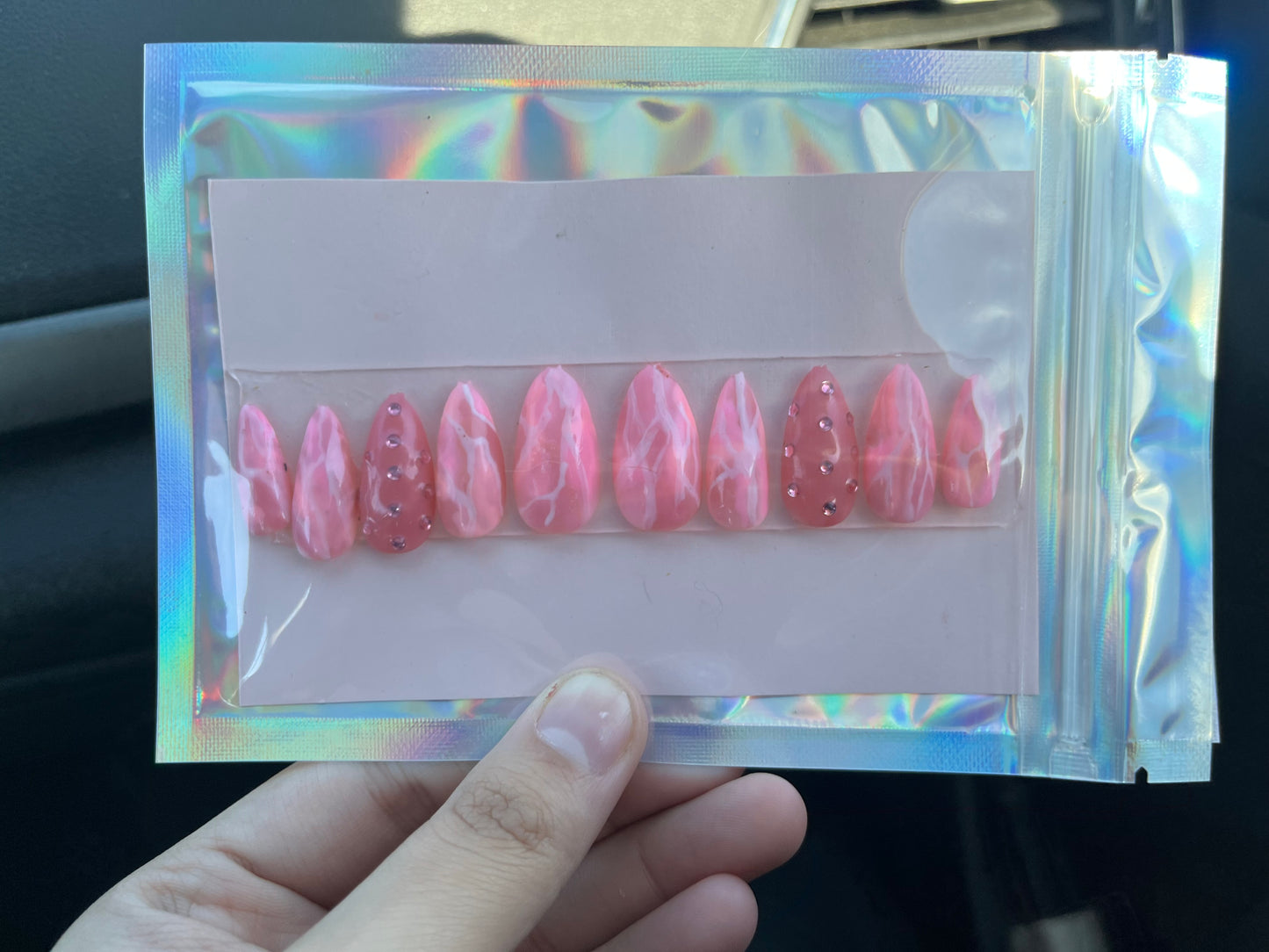 Pink Marble Press On Nails