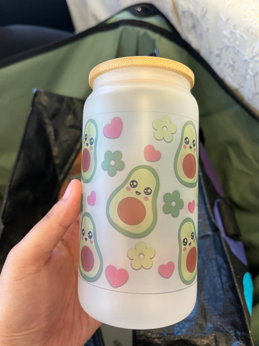 Avocado Printed Glass Cup