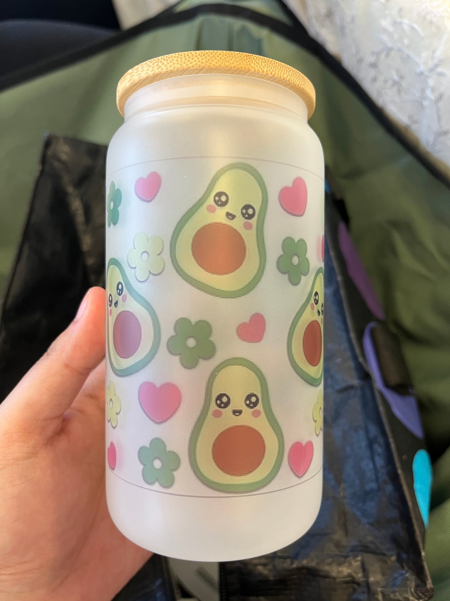 Avocado Printed Glass Cup