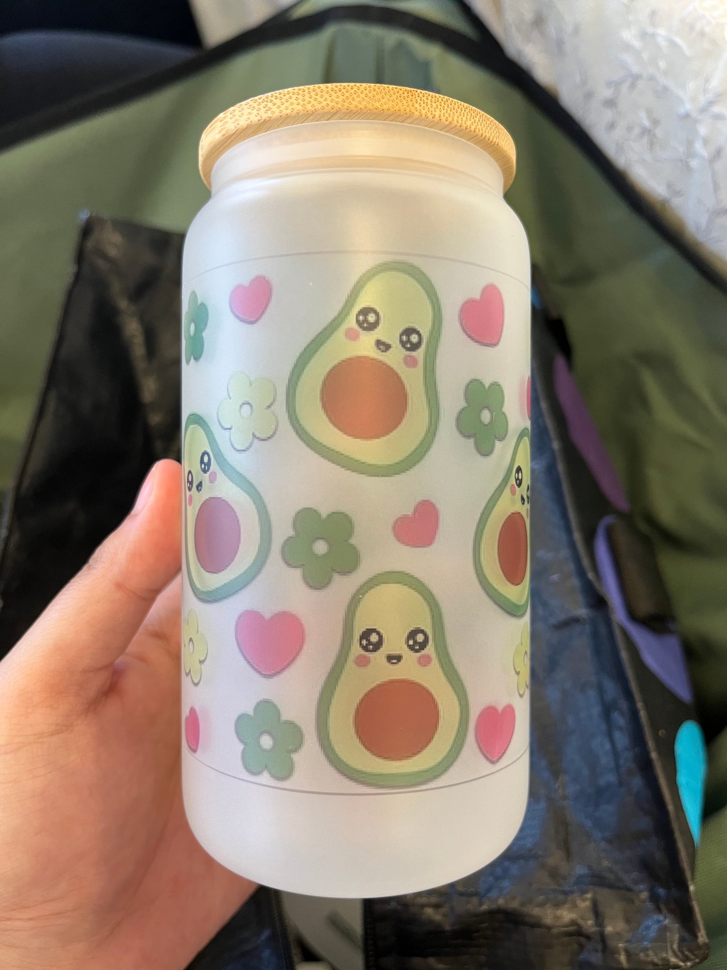 Avocado Printed Glass Cup